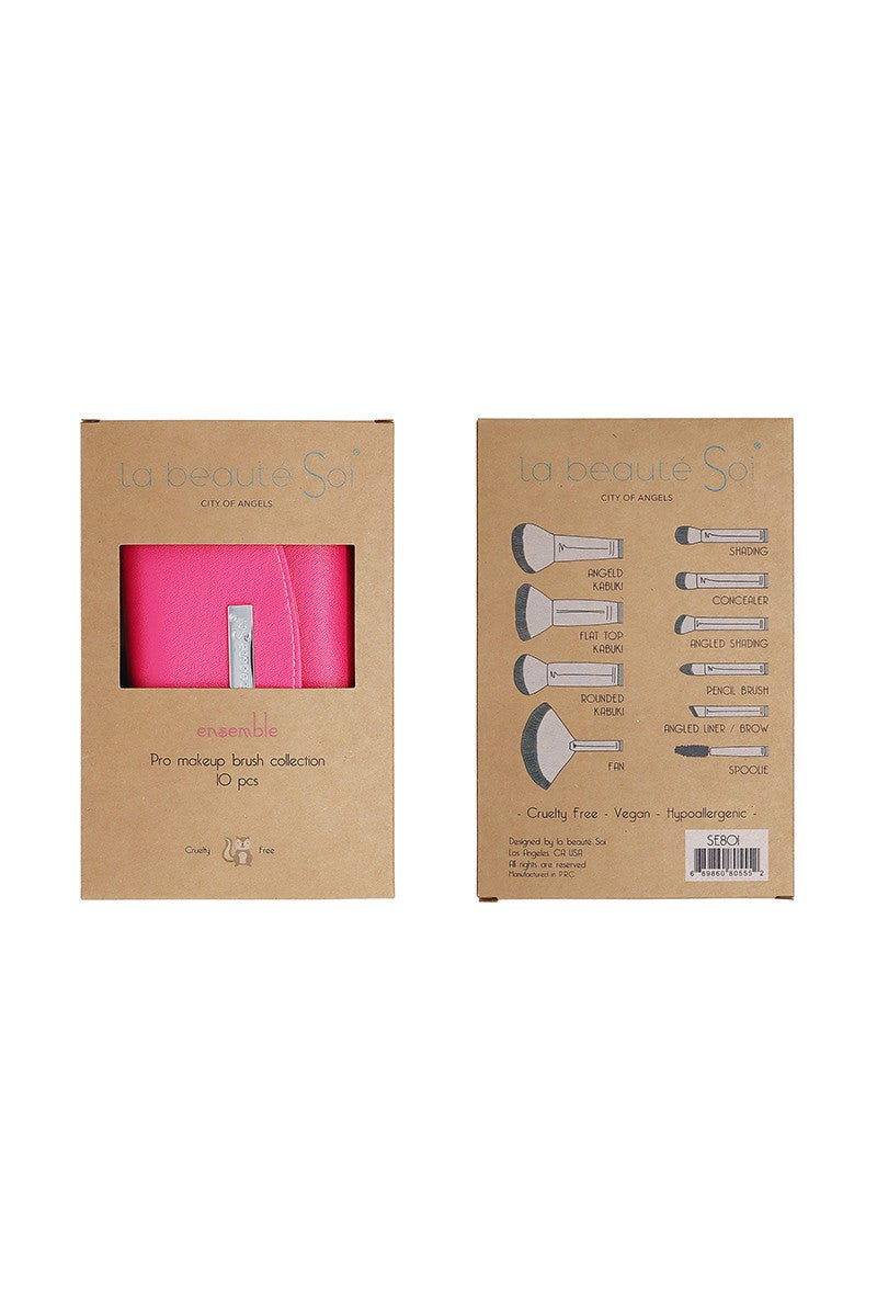 LBS BARBIE PINK 10-Piece Ensemble Makeup Brush Set with Pouch