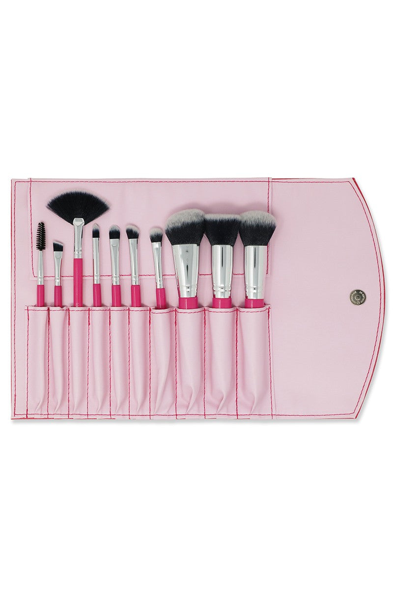 LBS BARBIE PINK 10-Piece Ensemble Makeup Brush Set with Pouch