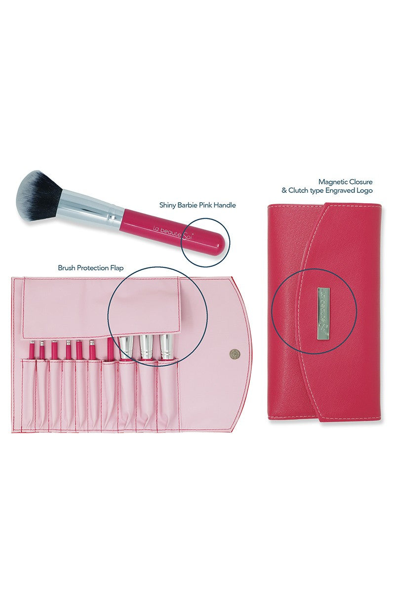 LBS BARBIE PINK 10-Piece Ensemble Makeup Brush Set with Pouch