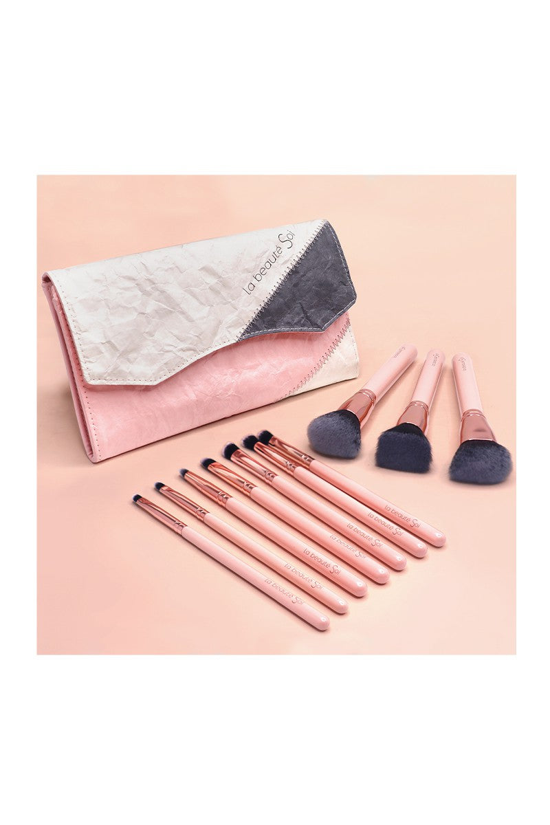 LBS BLUSH PINK 10-Piece Luxe Makeup Brush Set in Water-Resistant Hybrid Paper Case