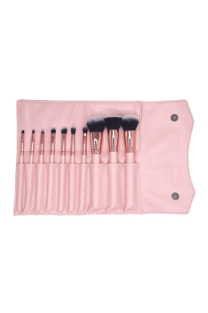 LBS BLUSH PINK 10-Piece Luxe Makeup Brush Set in Water-Resistant Hybrid Paper Case