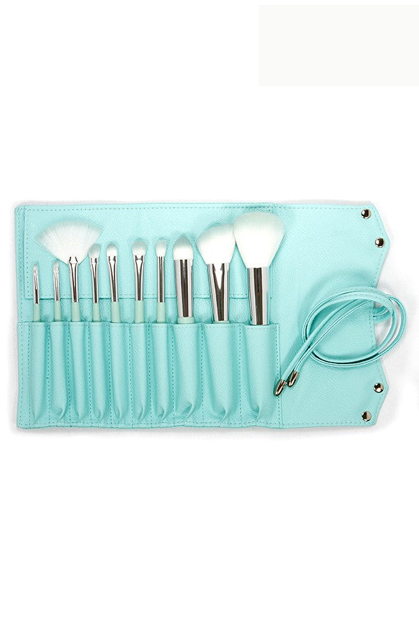 LBS MINT 10-Piece Essential Makeup Brush Set with Travel-Friendly Pouch