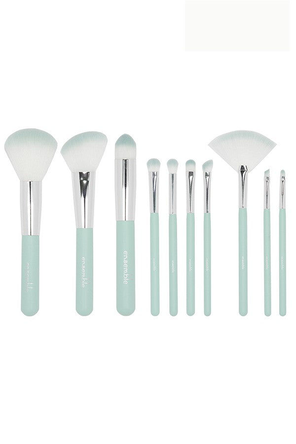 LBS MINT 10-Piece Essential Makeup Brush Set with Travel-Friendly Pouch