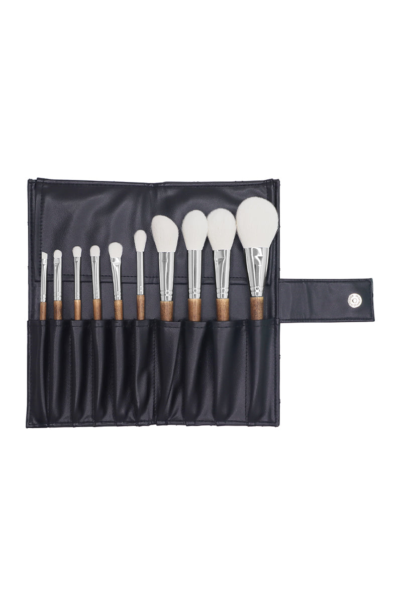 LBS BLACK 10-Piece Luxury Makeup Brush Set with Elegant Black Case