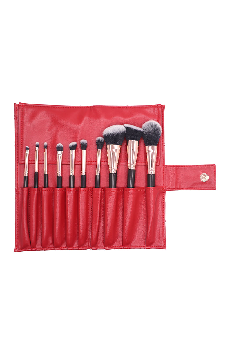 LBS RED 10-Piece Luxury Makeup Brush Set with Red Case – Your Complete Beauty Essential