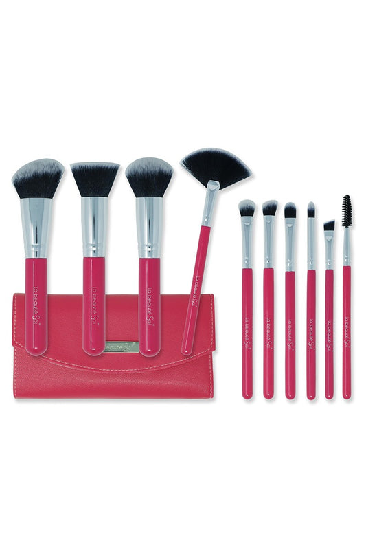 LBS BARBIE PINK 10-Piece Ensemble Makeup Brush Set with Pouch
