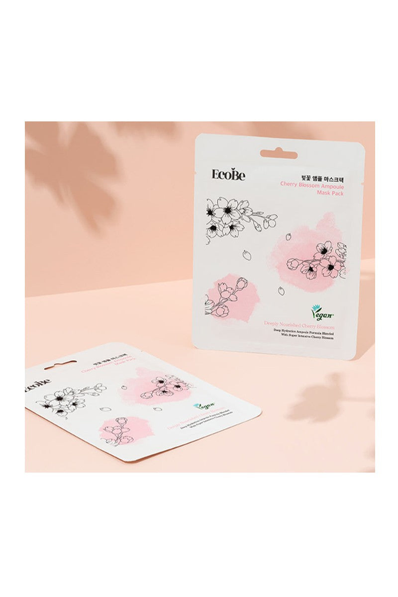 EcoBe Cherry Blossom Ampoule Facial Mask Sheet – Brightening & Deep Hydration