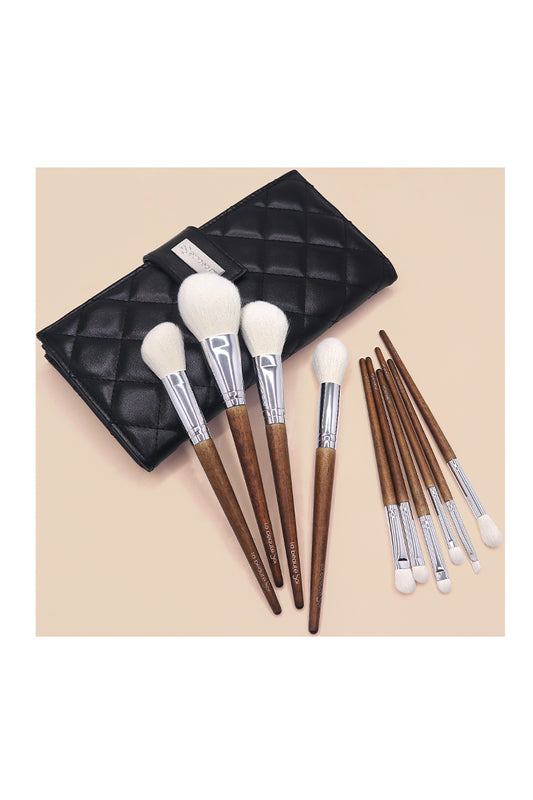 LBS BLACK 10-Piece Luxury Makeup Brush Set with Elegant Black Case